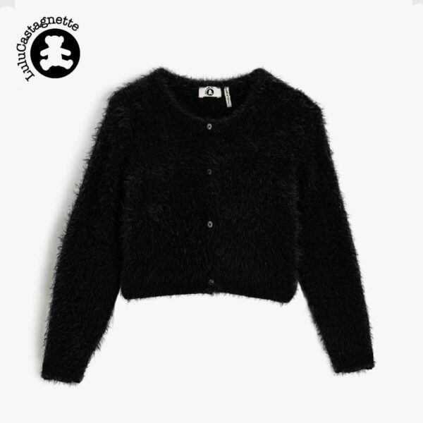 Girls fluffy black cardigan best sale