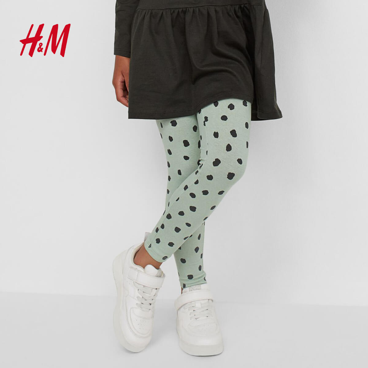H&M GREEN BRUSHED PRINT LEGGING - Peekaboo