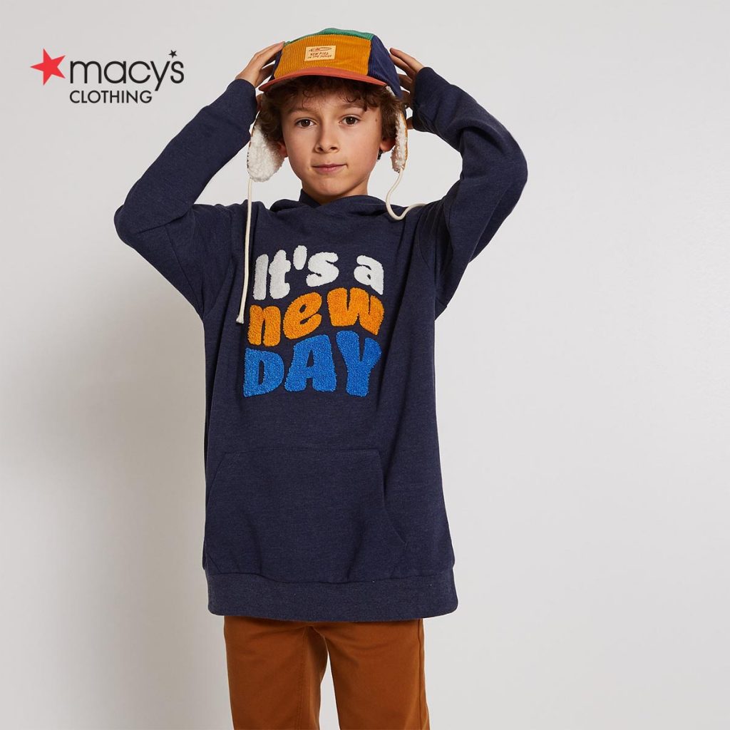 MACYS BLUE NEW DAY EMBOSSED SWEATSHIRT WITH HOOD Peekaboo