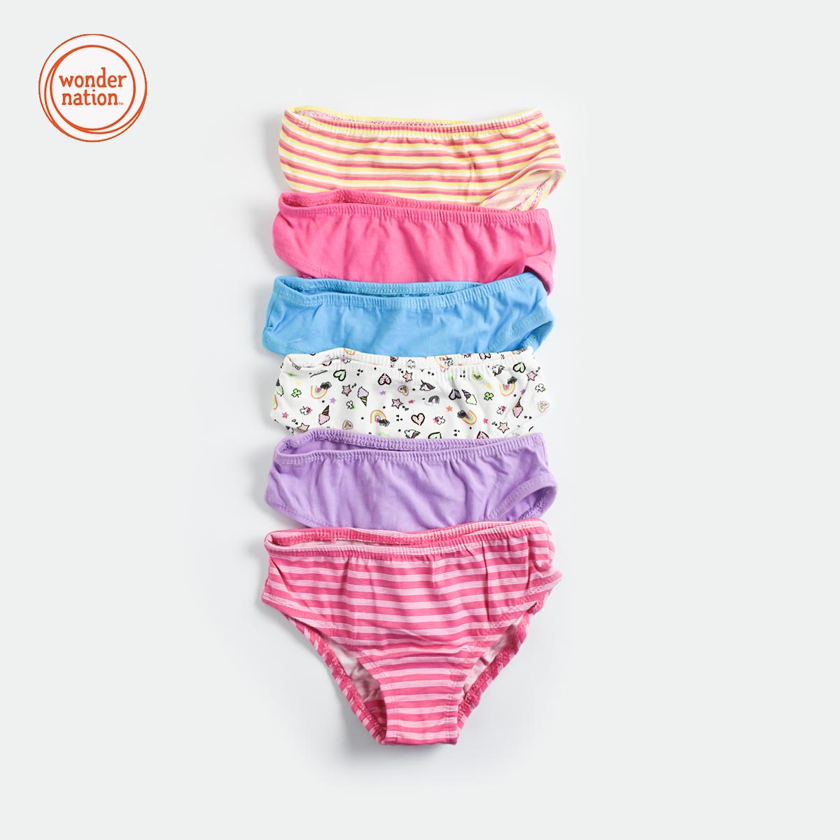 Wonder Nation Girls Underwear, 9 Pack 100% Cotton Brief Panties