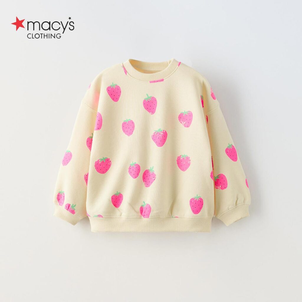 MACYS OFF WHITE STRAWBERRY PRINT PLUSH SWEATSHIRT Peekaboo